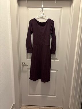 Pact Long Sleeve Midi Dress in Deep Plum Organic Cotton NWOT Size M